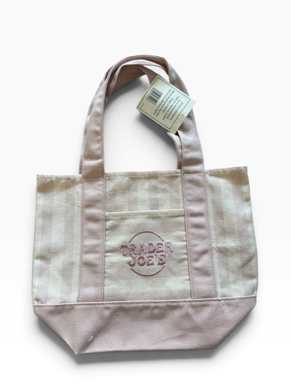 Trader Joe’s Pastel Pink Striped Mini Canvas Tote Bag Limited Edition NWT - Picture 2 of 3